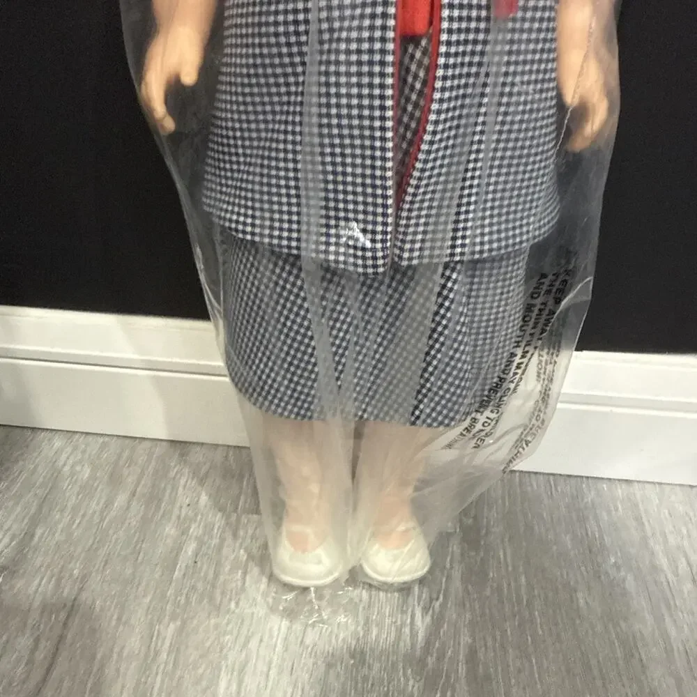 Vintage 19” Hard Plastic Blonde Girl Doll Blue Gingham Dress Red Trim *